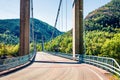 Typical Norwegian view of the bridge across the fjord. Colorful summer morning in the Norway. Traveling concept background.