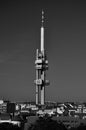 Zizkov signal tower in Prague bw, Czech Republic