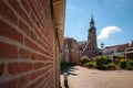 Typical old dutch fishing village with old houses and church tow Royalty Free Stock Photo