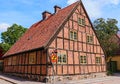 Typical old scandinavian red brick architectural building.