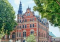 Typical old scandinavian red brick architectural building.