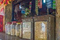 Typical open to the street shop in India. Savoury snacks chat and nuts for sale in the Makhdumpur villag