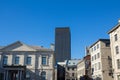 Typical panorama of Old Montreal, Quebec, Canada with historic stone houses and a skyline in background Also called vieux Montreal