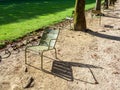 A typical metal lawn chair in the Luxembourg garden in Paris, France Royalty Free Stock Photo