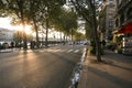 A typical Parisian street, Autumn quay of the Seine, sunset, walkway, Royalty Free Stock Photo