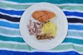 A typical picnic meal served on a beach towel showing fun and good time Royalty Free Stock Photo