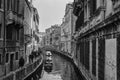 Typical picturesque romantic Venetian canal in black and white - Venice, Italy Royalty Free Stock Photo