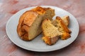 typical portuguese corn bread on gray plate on brown Royalty Free Stock Photo