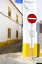 Typical Portuguese facades and narrow cobblestone streets in Evora Royalty Free Stock Photo
