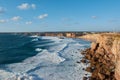 Typical Portuguese landscape - huge cliffs and giant stones washed by the waves of the Atlantic Ocean near Sagres