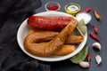 Typical portuguese sausages on dish Royalty Free Stock Photo