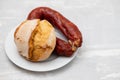 typical portuguese smoked sausage chourico with corn bread Royalty Free Stock Photo