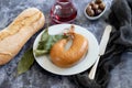 Typical portuguese smoked sausage farinheira on white dish Royalty Free Stock Photo