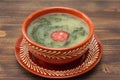 Typical portuguese soup caldo verde in ceramic dish Royalty Free Stock Photo