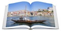 Typical portuguese wooden boats, called barcos rabelos - Real opened book concept isolated on white Portugal