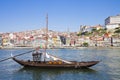 Typical portuguese wooden boats, called `barcos rabelo`, used in the past to transport the famous port wine Porto-Oporto-Portugal