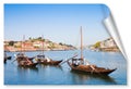 Typical portuguese wooden boats, called barcos rabelos, used in the past to transport the famous port wine Porto-Oporto-Portugal- Royalty Free Stock Photo