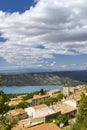 Typical Provencal town Aiguines with Lac de Sainte-Croix, Verdon Natural Park, Alpes-de-Haute-Provence, Provence, France Royalty Free Stock Photo