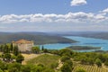 Typical Provencal town Aiguines with Lac de Sainte-Croix, Verdon Natural Park, Alpes-de-Haute-Provence, Provence, France Royalty Free Stock Photo