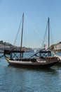 Typical Rabelo Boats on the Bank of the River Douro - Porto, Portugal Royalty Free Stock Photo