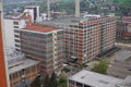 Typical rectangular industrial buildings made of red bricks and vertical windows in the old factory area in Zlin Royalty Free Stock Photo