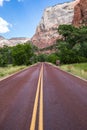 Typical red road in Zion National Park, Utah, USA Royalty Free Stock Photo