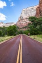 Typical red road in Zion National Park, Utah, USA Royalty Free Stock Photo