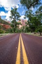 Typical red road in Zion National Park, Utah, USA