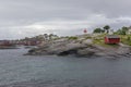 Typical red rorbu fishing hut on Lofoten islands in Norway Royalty Free Stock Photo