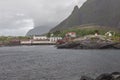 Typical red rorbu fishing hut on Lofoten islands in Norway Royalty Free Stock Photo