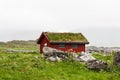 Typical red rorbu fishing hut in village , Lofoten Royalty Free Stock Photo