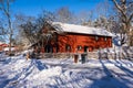 Typical red Scandinavian wooden house, barn or farm. Royalty Free Stock Photo