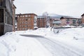 Typical residential buildings in Sheregesh urban-type settlement in Mountain Shoria - Siberia