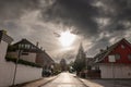 Typical residetial street with single family unit houses and residential buildings in a suburban street of Aachen, in Royalty Free Stock Photo