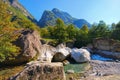 typical rocks in river Bavona in the Bavona Valley Ticino in Switzerland