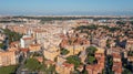 Typical Rome cityscape aerial panorama, Italy. Residential buildings with orange roofs