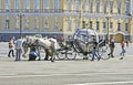typical Russian carriage in Hermitage Palace Square, Saint Petersburg