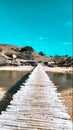 Typical rustic wooden bridge with a pretty view