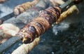 Typical Sardinian food. Entrails of animals roast and roasted co Royalty Free Stock Photo