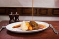 Typical Scottish haggis meal in a restaurant