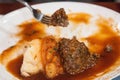 Typical Scottish haggis meal in a restaurant