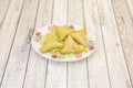 typical serving of vegetable samosas cooked in a European Hindu restaurant Royalty Free Stock Photo