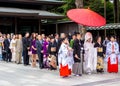 Typical Shinto wedding with a cortege of guests Royalty Free Stock Photo