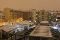 Typical sleeping district with residential buildings at night in winter time. Turin. Italy.