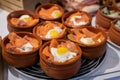 Typical snack of Basque Country and Navarre, pinchos or pinxtos served in bar, San Sebastian, Spain