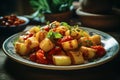 typical spanish patatas bravas, AI generated