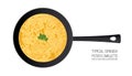 Typical Spanish potato omelette in a pan. Ornament parsley