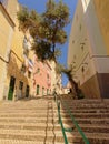 Typical stairs and old traditional houses in Alfama neighborhood, Lisbon Royalty Free Stock Photo