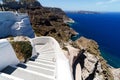 A typical stairway situated in the village of on the greek island of Santorini. Romantic vacation by the sea Royalty Free Stock Photo