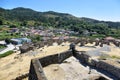 Typical stone corn driers, called Espigueiros in Lindoso, north of Portugal Royalty Free Stock Photo